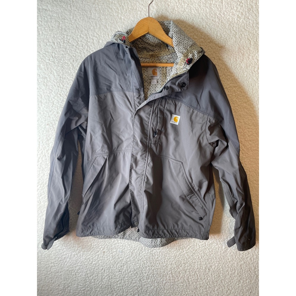 Carhartt Shoreline Jacket Mens Large Gray Waterproof Rain Shell Hood 101570 010